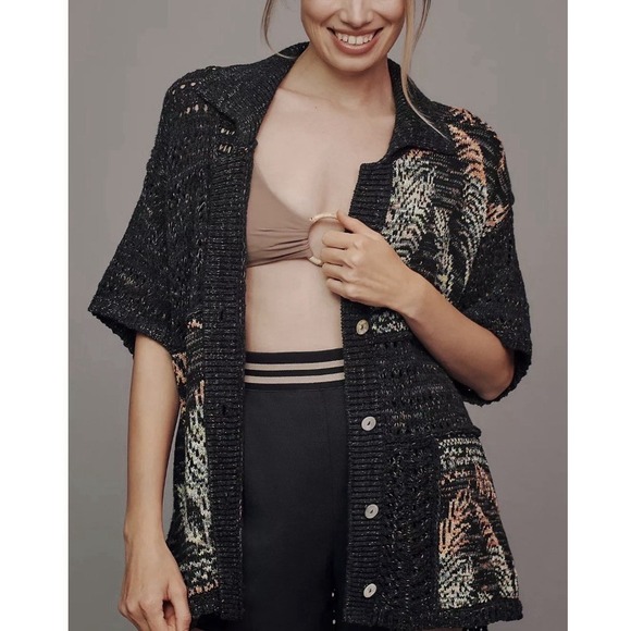 Anthropologie Sweaters - Anthropologie Pilcro Polo Camp Sweater Shirt Size XS/S Colorful Knit Relaxed Fit